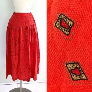 Vintage 80’s rayon red hearts southwestern full skirt coral red